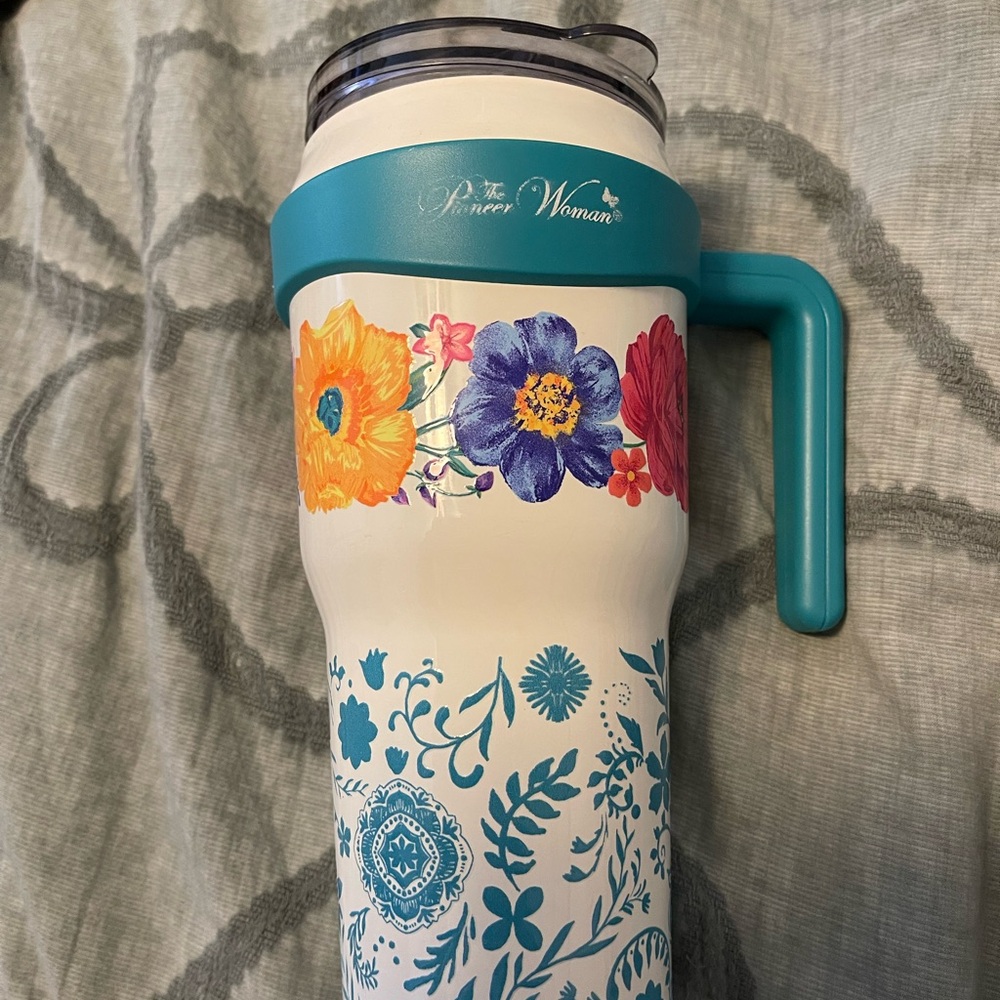 PIONEER Floral Travel Mug - Teal and White